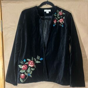 Coldwater creek black crushed velvet with embroidered flowers blazer